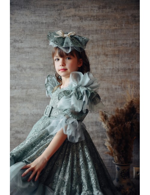 Özel Tasarım Kız Çocuk Vintage Abiye Elbise, Gelinlik, Taç Aksesuarlı Kız Çocuk Elbise