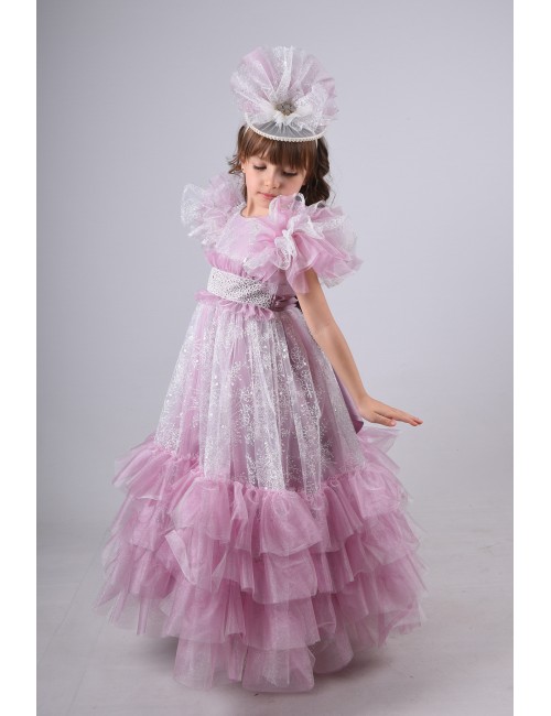 Özel Tasarım Kız Çocuk Abiye Elbise, Gelinlik, Taç Aksesuarlı Kız Çocuk Elbise
