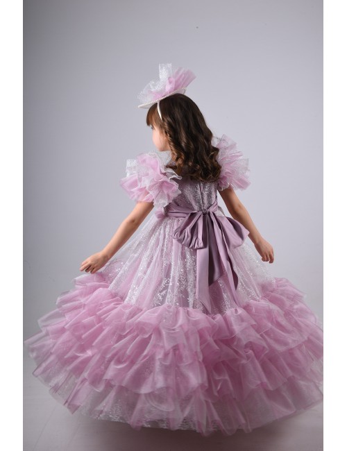 Özel Tasarım Kız Çocuk Abiye Elbise, Gelinlik, Taç Aksesuarlı Kız Çocuk Elbise