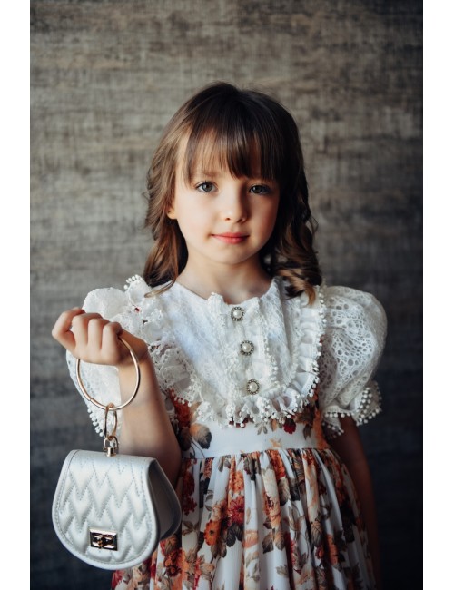 Özel Tasarım Kız Çocuk Abiye Elbise, Çanta Aksesuarlı Uzun Vintage Kız Çocuk Elbise