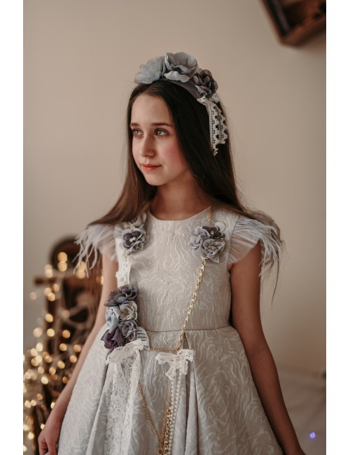 Özel Tasarım Kız Çocuk Elbise, Arkası Uzun Kız Çocuk Abiye Elbise, Saç Aksesuarlı Elbise