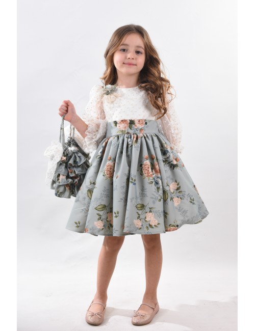 Özel Tasarım Kız Çocuk Elbise, Çanta Aksesuarlı Kız Çocuk Uzun Elbise, Vintage Elbise
