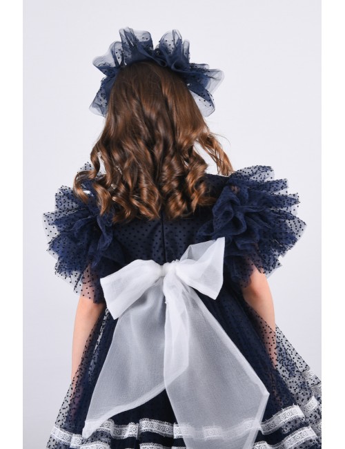 Özel Tasarım Kız Çocuk Taçlı Abiye Elbise, Puantiyeli Kız Çocuk Uzun Elbise, Gelinlik
