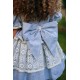 Mavi Dantel Detaylı Elbise, Arkası Fiyonklu Elbise, Keten Kız Çocuk Abiye, Vintage Elbise