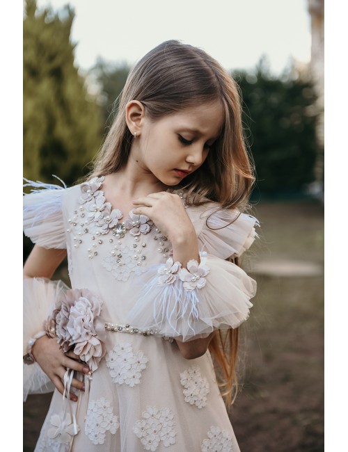 Bilek Aksesuarlı, Vintage Kız Çocuk Elbise, Abiye Elbise