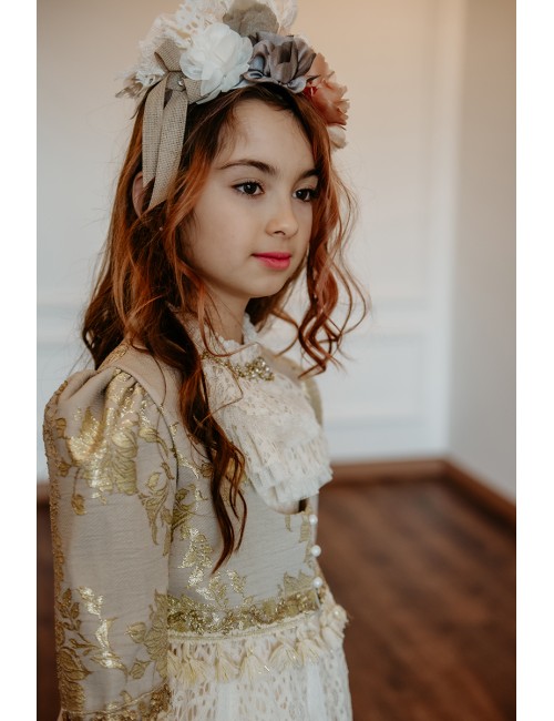 Çantalı ve Taçlı , Özel Tasarım Vintage Kız Çocuk Elbise